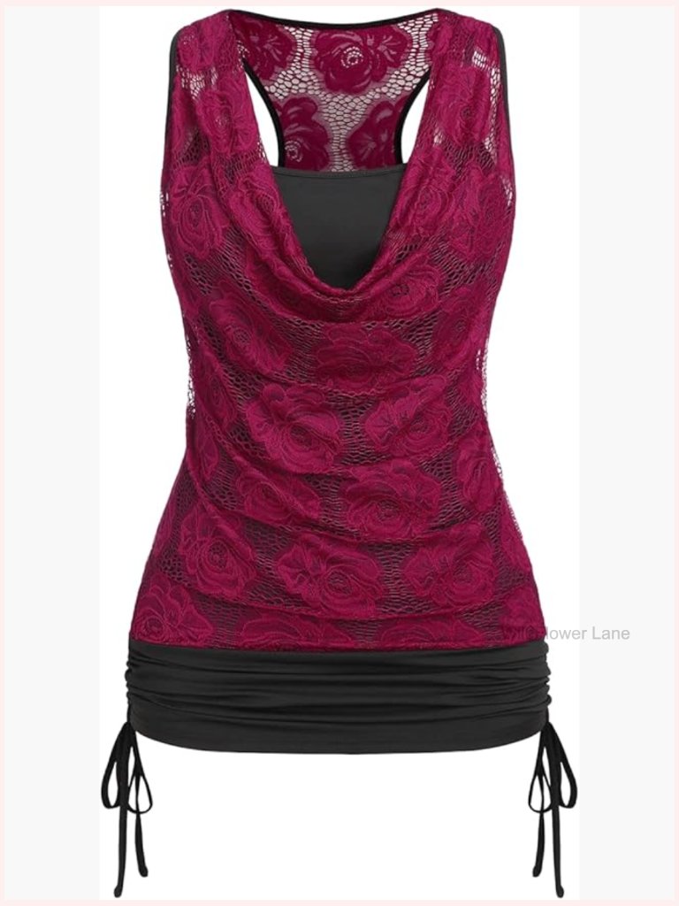 Plus Size Lace V-Neck Tank Top Sleeveless Slim Fit Casual Summer